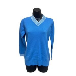 Women's Isle Blue V-Neck Pullover Sweater - Size Small
